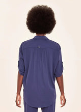 Load image into Gallery viewer, Model Back: Uv Line Shirtdress Shirt Copa Navy Blue Upf50+