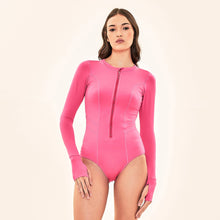Load image into Gallery viewer, Model Front: Uv Line One-Piece Swimsuit Macae Bubble Gum Upf50+