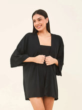 Load image into Gallery viewer, Model Front: Uv Line Kaftans / Cover Ups Kimono Color Black Upf50+