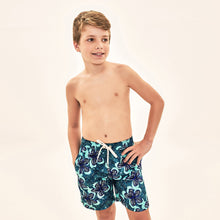 Load image into Gallery viewer, Image 04: Uv Line Boy's Swimwear Shorts Aqua Hibiscus Kids Upf50+