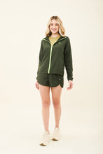 Load image into Gallery viewer, Model Front: Uv Line Fitness Cover Up Bag-Foldable Windbreaker Jacket Verde Militar