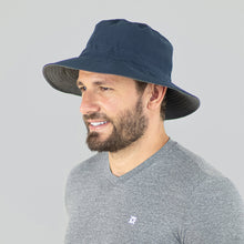 Load image into Gallery viewer, Model Front: Uv Line Bucket Hat Hat Australia Nac Masc Navy Blue Lead Upf50+
