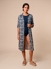 Load image into Gallery viewer, Model Front: Uv Line Shirtdress Midi Chemise Tie Dye Blue Upf50+
