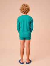 Load image into Gallery viewer, Model Back: Uv Line Rash Guard Longsleeve Uvpro Kids Green Sea Upf50+

