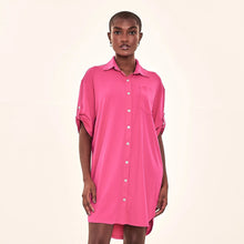 Load image into Gallery viewer, Model Front: Uv Line Shirtdress Shirtdress Copenhagen Cherry Hot Pink Upf50+

