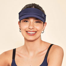 Load image into Gallery viewer, Model Front: Uv Line Visor Elastic Visor Navy Blue Upf50+
