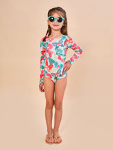 Load image into Gallery viewer, Model Front: Uv Line Girl's One-Piece Swimsuit Girl Borboletinha Upf50+
