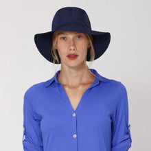 Load image into Gallery viewer, Model Front: Uv Line Floppy Hat San Remo Fpu50+ Hat Navy Blue Uv

