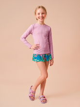 Load image into Gallery viewer, Model Front: Uv Line Rash Guard Longsleeve Uvpro Kids Rose Upf50+
