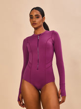 Load image into Gallery viewer, Model Front: Uv Line One-Piece Swimsuit Macae Magenta Upf50+
