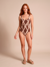 Load image into Gallery viewer, Model Front: Uv Line One-Piece Swimsuit Ibiza Diamond Upf50+
