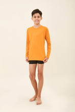 Load image into Gallery viewer, Model Front: Uv Line Rash Guard Longsleeve Uvpro Kids Orange Upf50+
