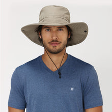 Load image into Gallery viewer, Model Front: Uv Line Floppy Hat Safari Kaki Upf50+
