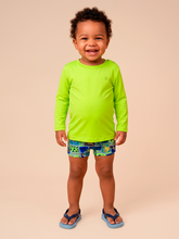 Load image into Gallery viewer, Model Front: Uv Line Rash Guard Longsleeve Baby Yellow Fluor Upf50+
