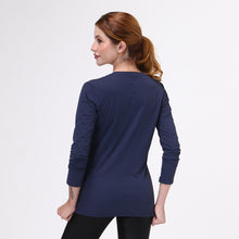 Load image into Gallery viewer, Model Back: Uv Line Fitness Top Sport Fit Fem Ml Marinho Upf50+
