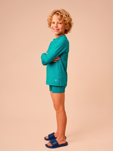 Load image into Gallery viewer, Image 03: Uv Line Rash Guard Longsleeve Uvpro Kids Green Sea Upf50+
