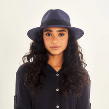 Load image into Gallery viewer, Model Front: Uv Line Panama Hat Hat Shanghai Imp Uni Navy Blue Upf50+

