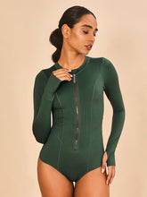 Load image into Gallery viewer, Model Front: Uv Line One-Piece Swimsuit Macae Green Cactus Upf50+
