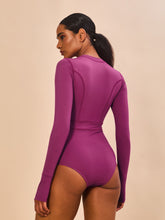 Load image into Gallery viewer, Model Back: Uv Line One-Piece Swimsuit Macae Magenta Upf50+
