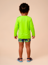 Load image into Gallery viewer, Model Back: Uv Line Rash Guard Longsleeve Baby Yellow Fluor Upf50+
