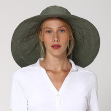 Load image into Gallery viewer, Model Front: Uv Line Floppy Hat Beverly Hills Verde Militar Upf50+

