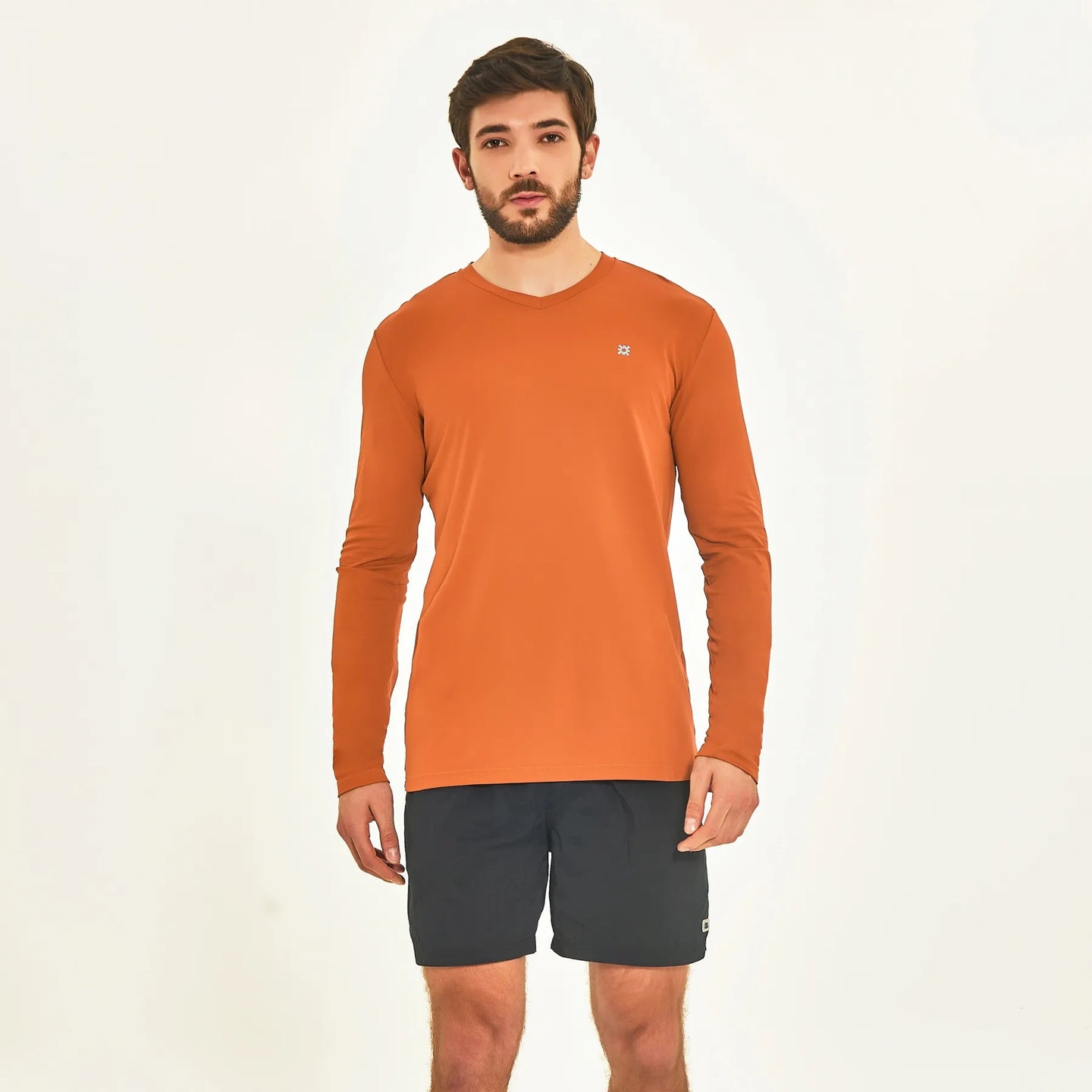 Model Front: Uv Line T-Shirt For Men Longsleeve Sport Fit Caramelo