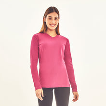 Load image into Gallery viewer, Model Front: Uv Line Rash Guard Longsleeve Sport Fit Fuchsia Upf50+
