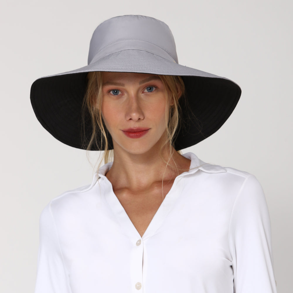 Model Front: Uv Line Floppy Hat San Diego Cinza Preto Upf50+