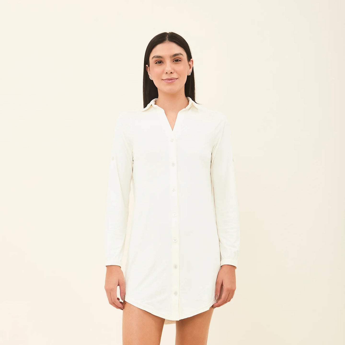 Model Front: Uv Line Shirtdress Shirtdress Copenhagen Offwhite Upf50+