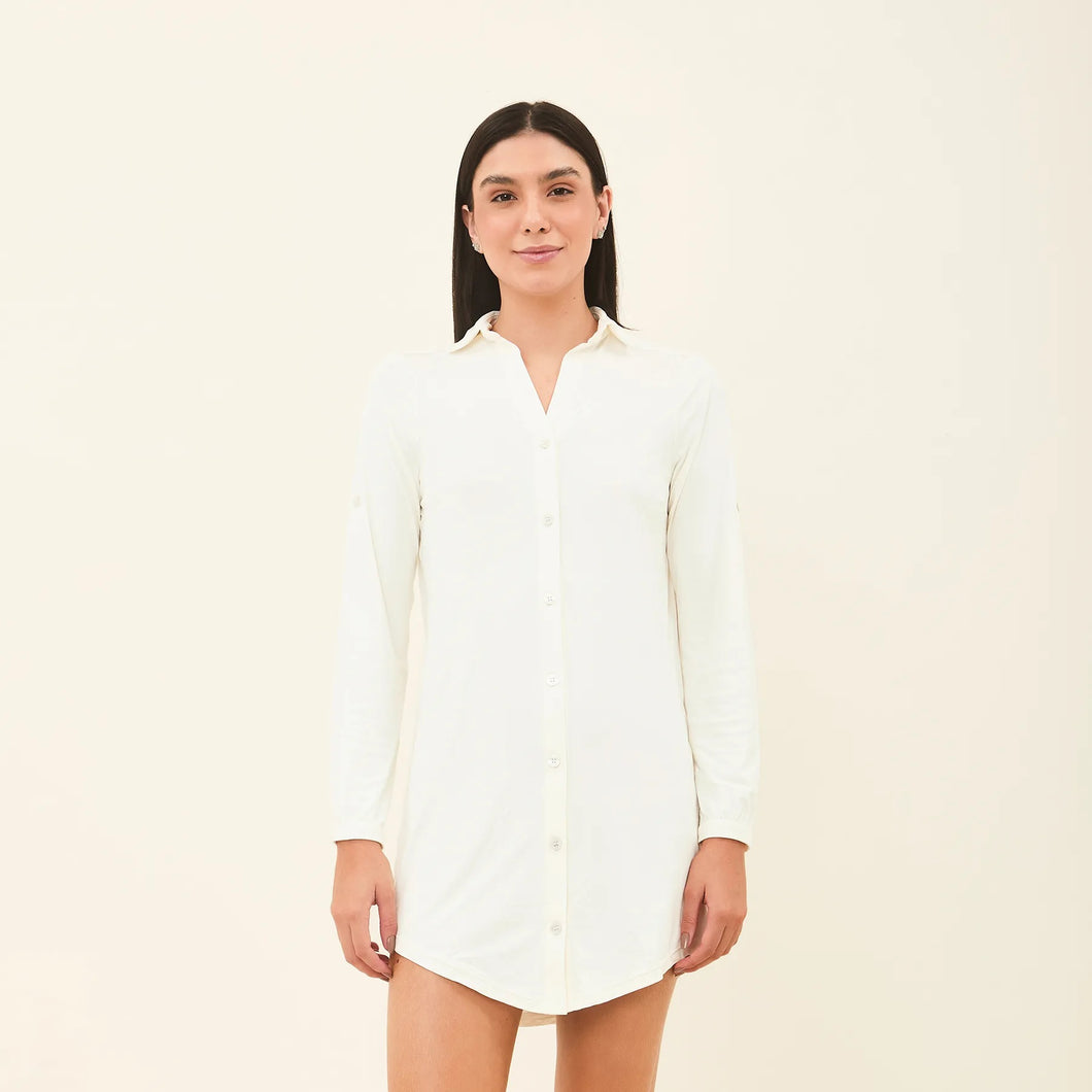 Model Front: Uv Line Maxi Dresses Shirtdress Copenhagen Offwhite Upf50+