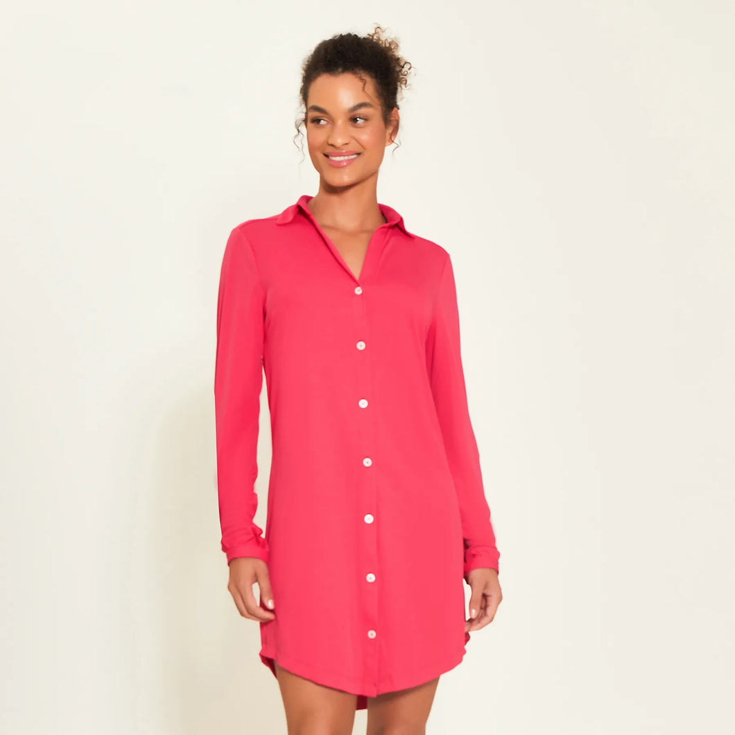Model Front: Uv Line Maxi Dresses Shirtdress Copenhagen Pink Upf50+