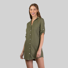 Load image into Gallery viewer, Image 02: Uv Line Beach Dresses Shirtdress Copenhagen Verde Militar Upf50+
